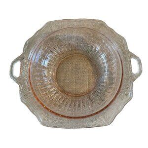 Hocking Glass Co Mayfair Pink Depression Glass Serving Bowl w/ handles, 11"